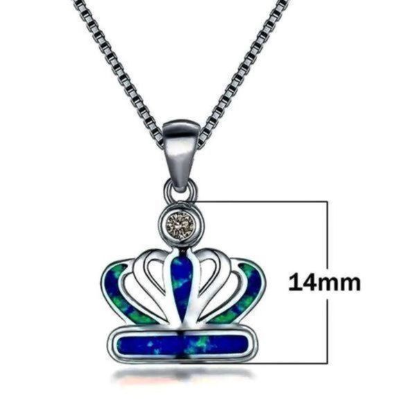 PINK OPAL WHITE SAPPHIRE ON SILVER CROWN NECKLACE - Picture 7 of 7